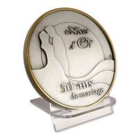 Blue Gift Box - A medal displayed on the small acrylic support